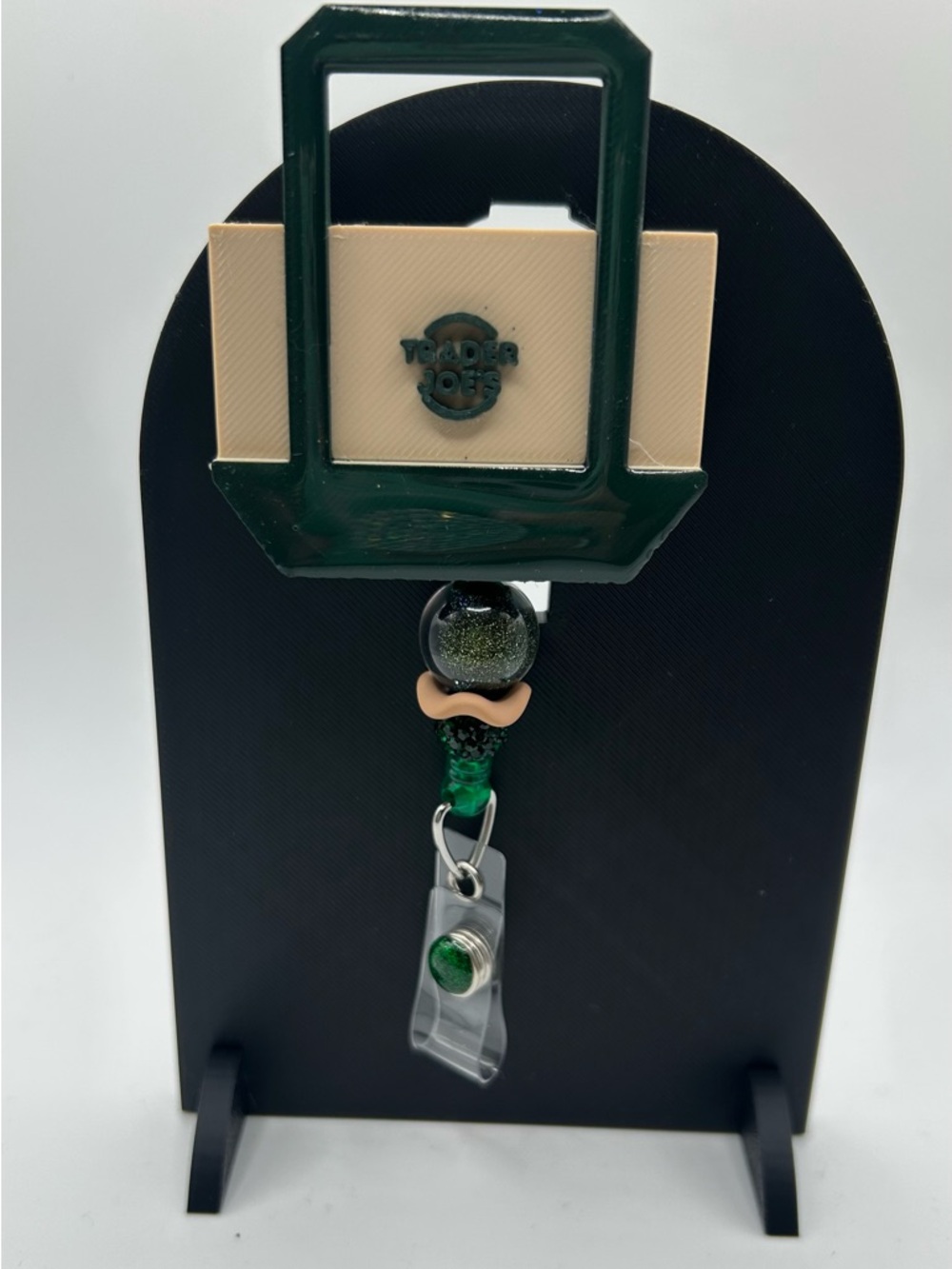 Trader Joe's Green Badge Reel with Beaded Accent